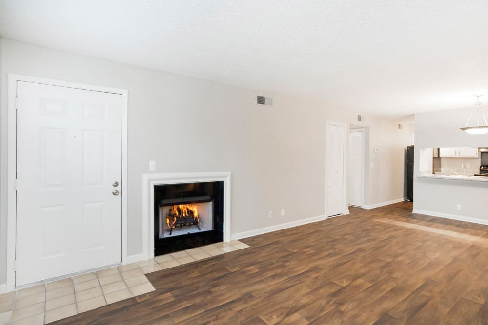 Room with gas fireplace at Pebble Creek Apartments in Antioch, Tennessee
