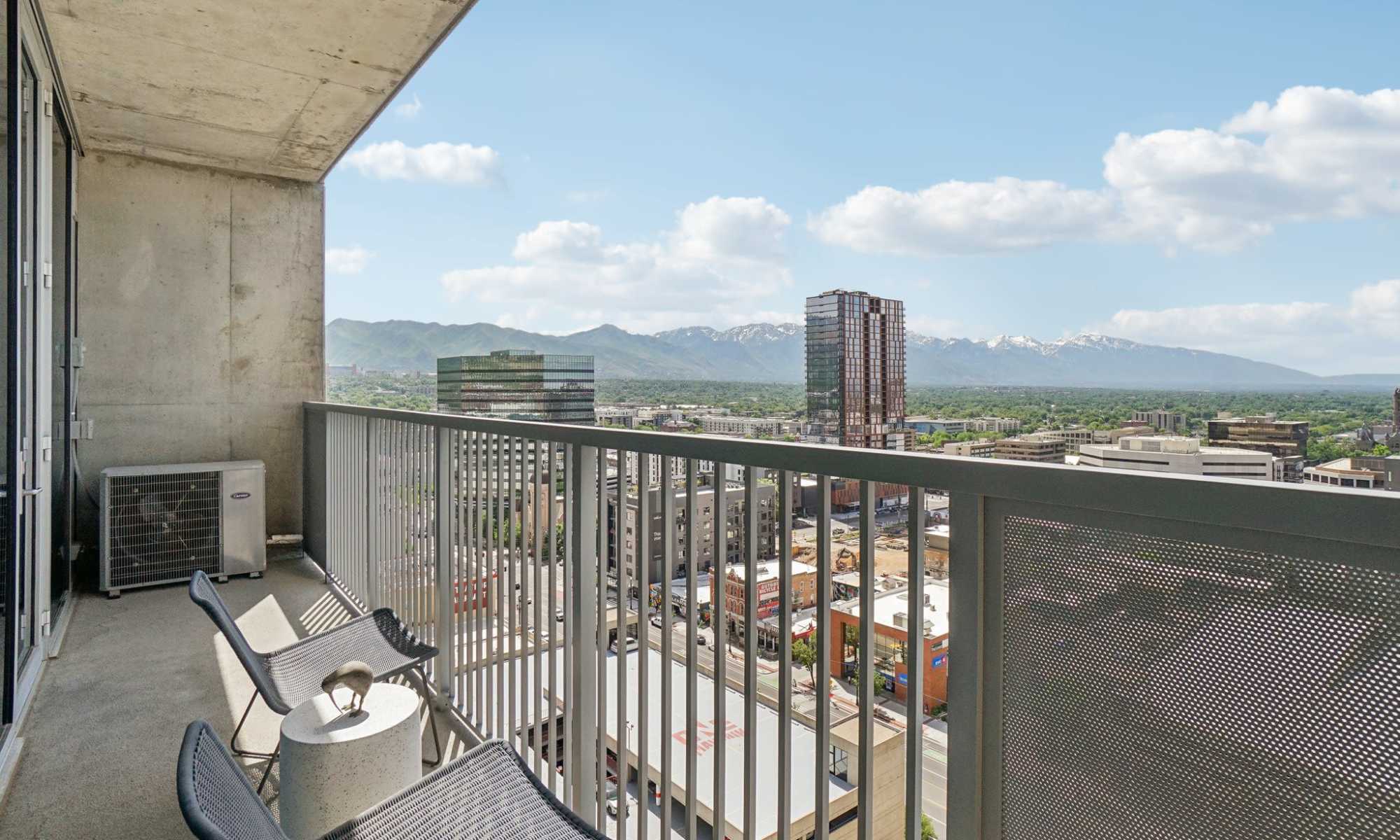 Balcony and view of mountains of Liberty SKY in Salt Lake City, Utah