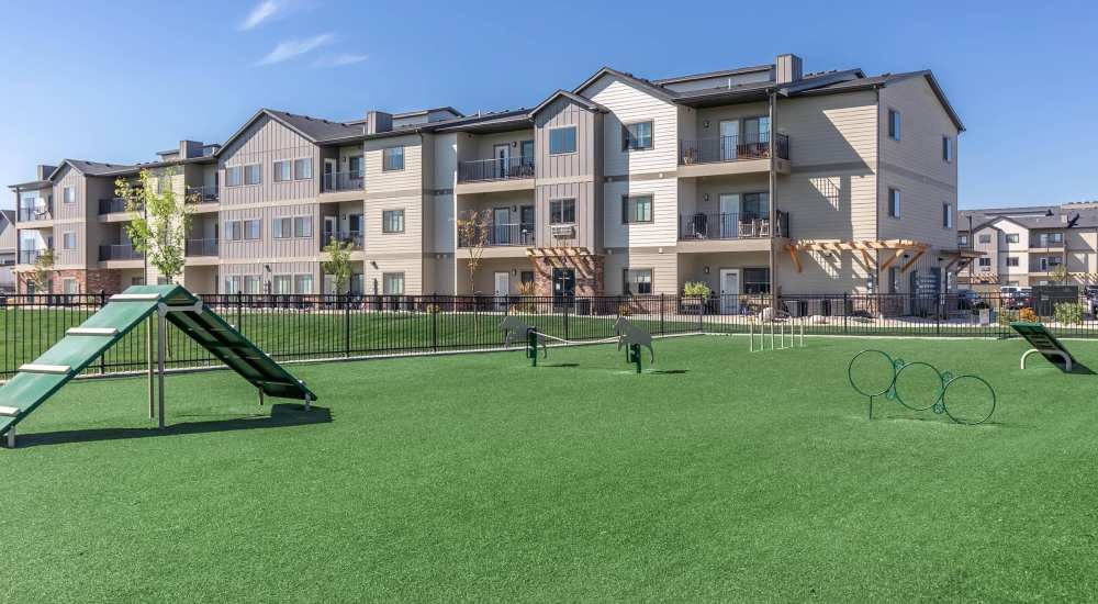 Community dog park with activities at InterUrban 2.0 in Billings, Montana