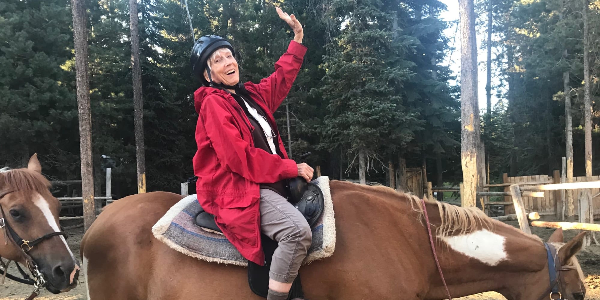 A group of residents from Ashton Gardens Gracious Retirement Living in Portland, Maine, riding horses