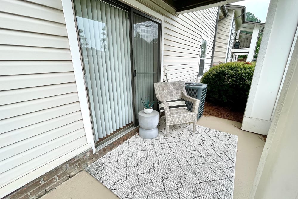Private patio at an apartment at The Abbey at Riverchase in Hoover, Alabama
