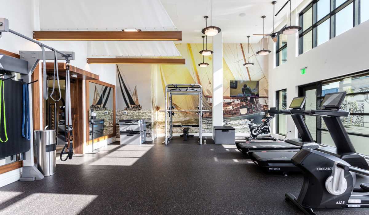 Fitness center with exercise equipments at Prado West in Dana Point, California