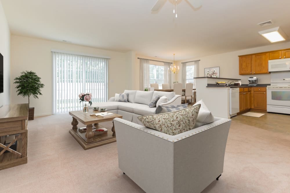 white living room at United Communities in Joint Base MDL, New Jersey