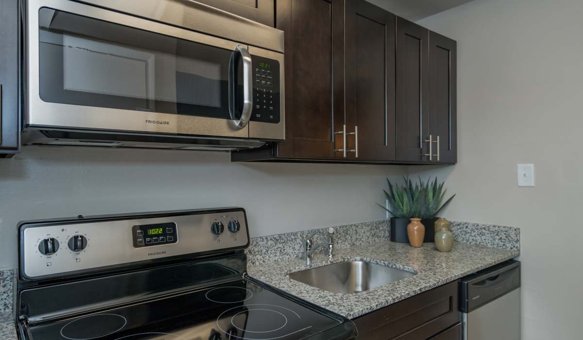 Modern kitchen with stainless-steel appliances 
