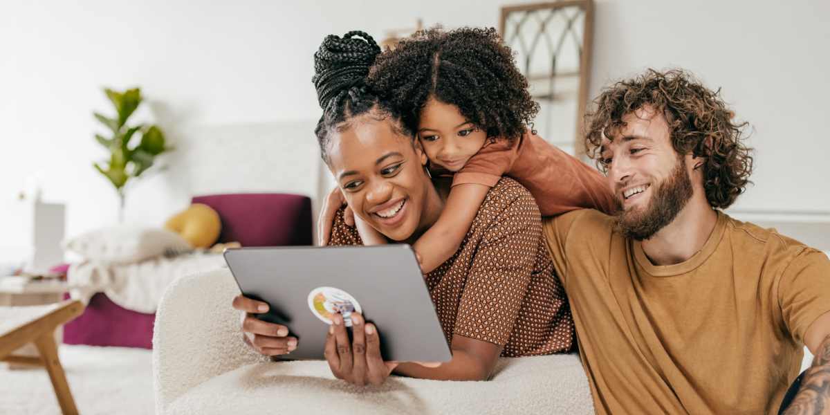 Happy resident family at Central West End Apartments in Saint Louis, Missouri