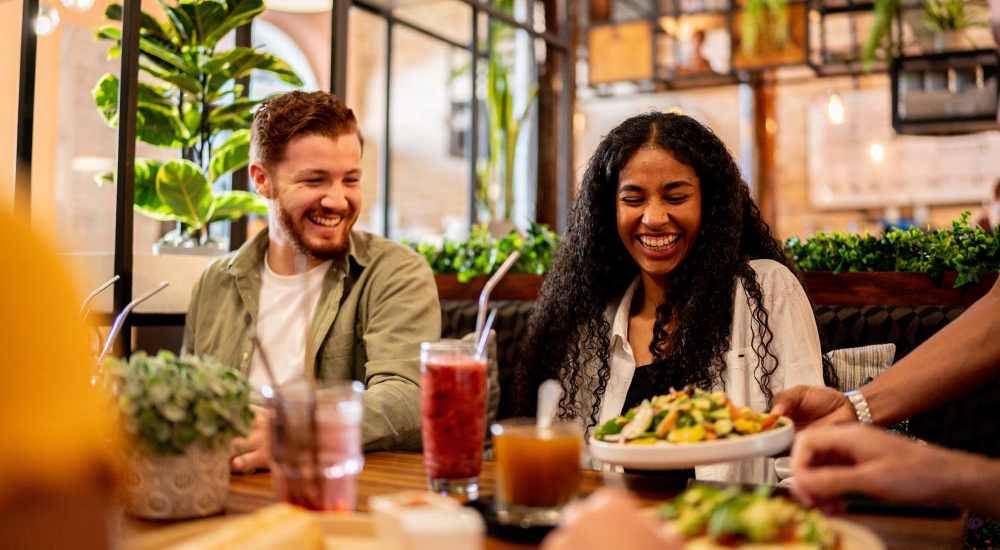 Resident couple having lunch at their favorite restaurant near The Simone in Silver Spring, Maryland 