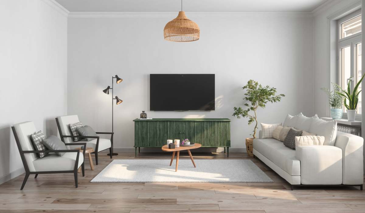 Living room of an apartment at The Heights at Waterpointe in Flowood, Mississippi