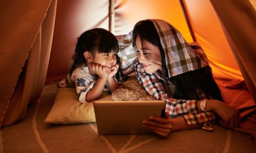 Watching a movie in a fort at Sequoyah Apartments in Concord, California