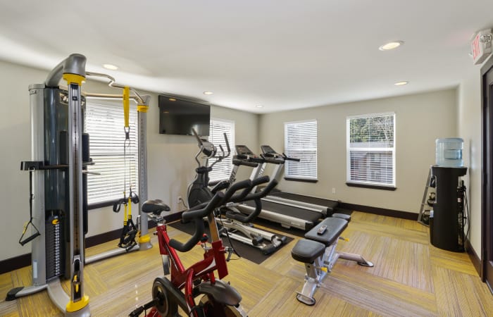 Interior view of our on-site fitness center at The Row