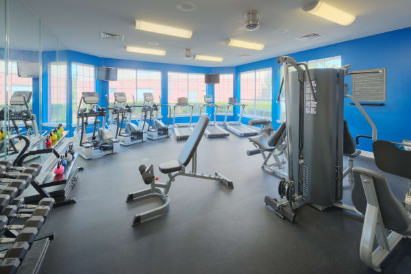Fitness center with treadmills at Preston View in Morrisville, North Carolina