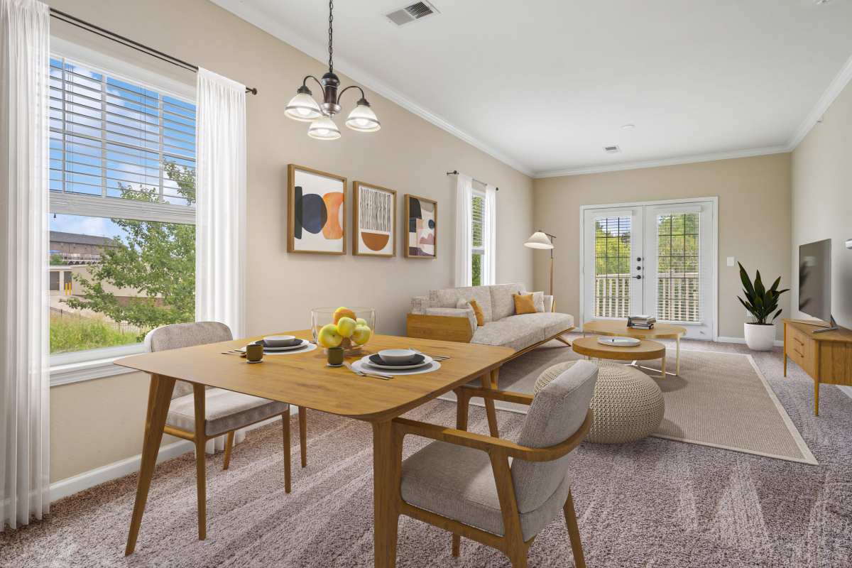 Living and dining area at Renaissance at Peacher's Mill in Clarksville, Tennessee