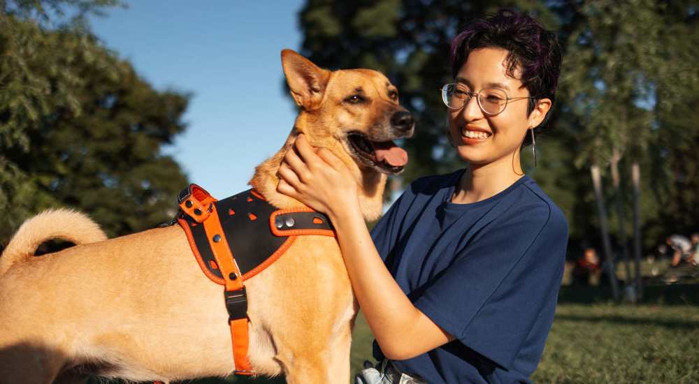 Happy dog with its resident at NOVU New Forest in Houston, Texas