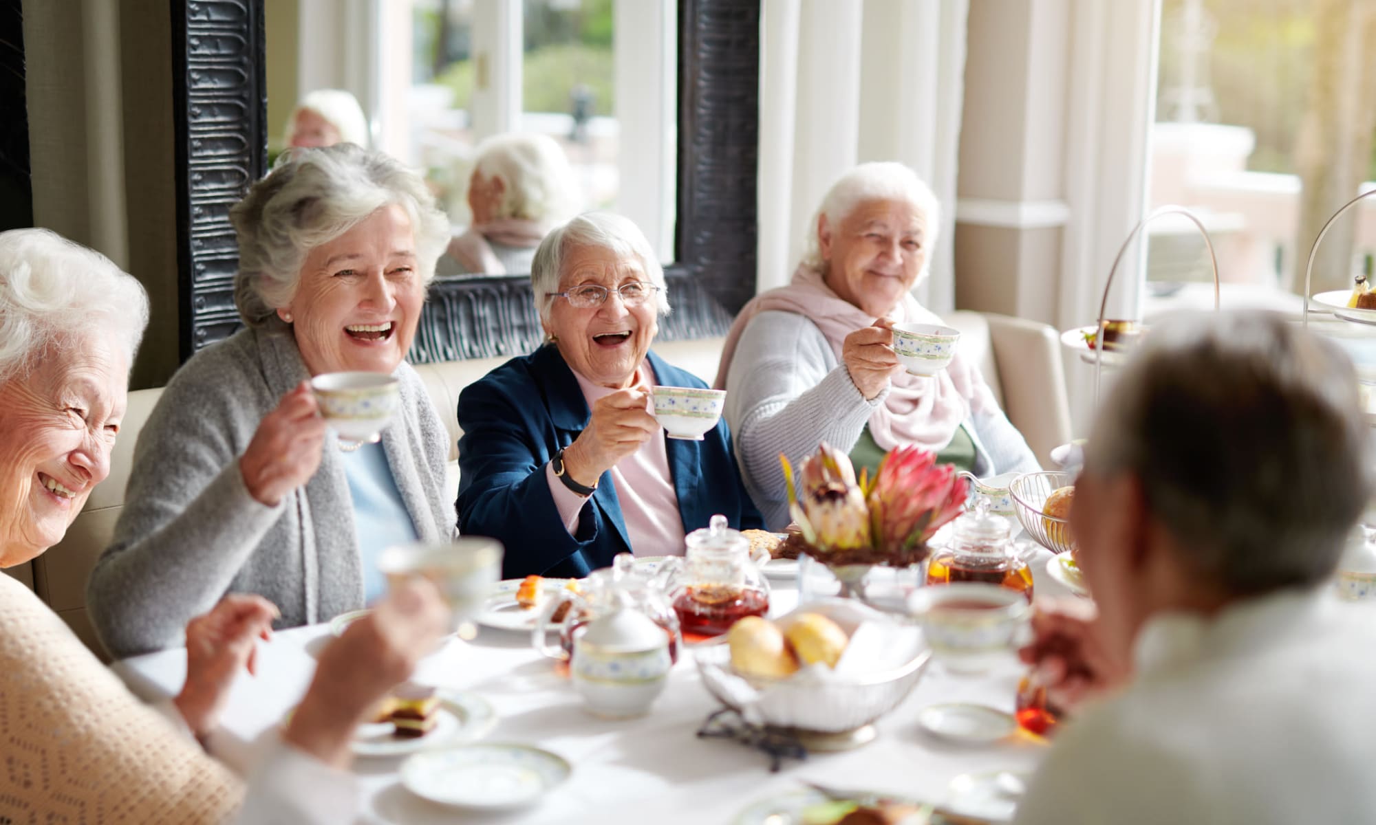 Tea party at Clearwater Newport Beach offers senior living in Newport Beach, California. 