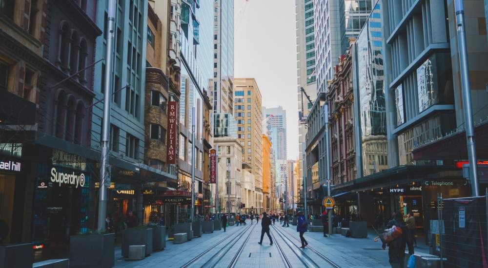 Street-level view of downtown near Sweetbay in Chattanooga, Tennessee