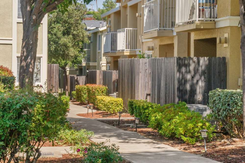 Beautiful courtyard at Creekside Village Senior Apartment Homes in Pittsburg, California
