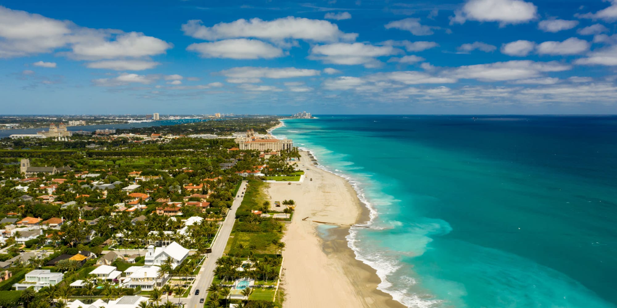 Aerial view of the beach at The Crossing at Palm Aire Apartment Homes in Sarasota, Florida