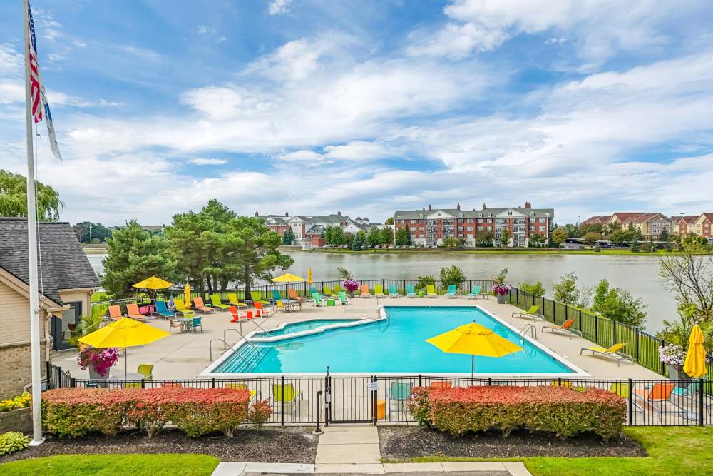 Entrance to the swimming pool at Lakeside Terraces in Sterling Heights, Michigan