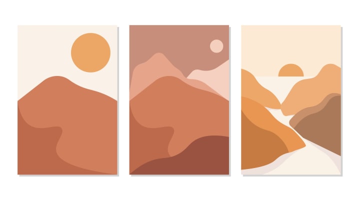 A warm-toned abstract landscape poster collection.