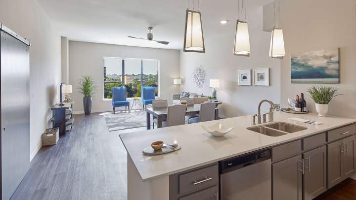 Luxury apartment kitchen at Park Fountains at Preston Hollow