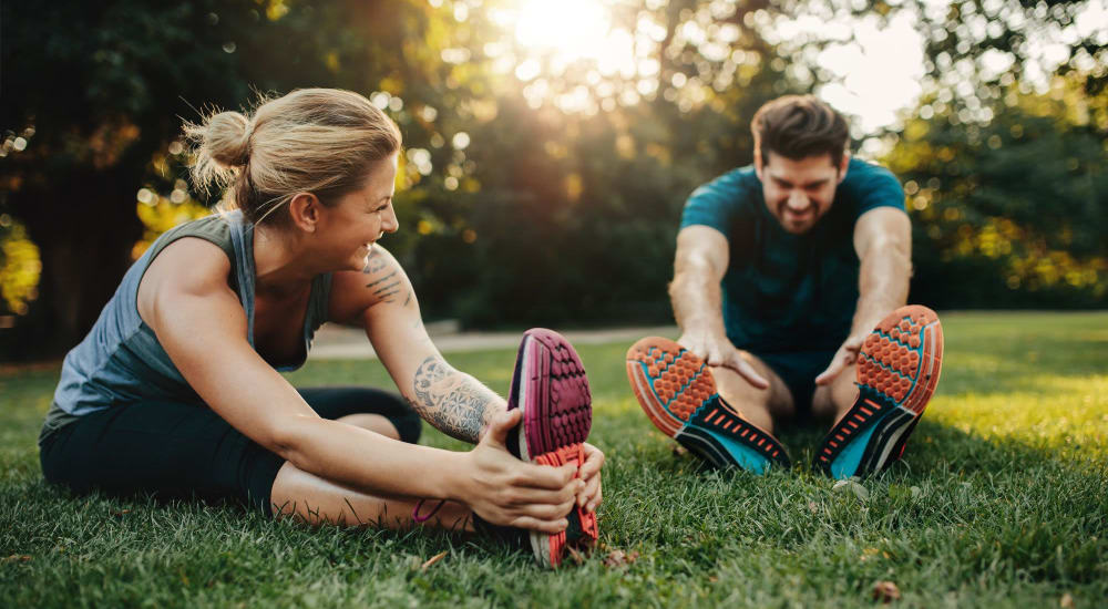 Residents stretching to go for a jog at Deerfield at Providence in Mt. Juliet, Tennessee