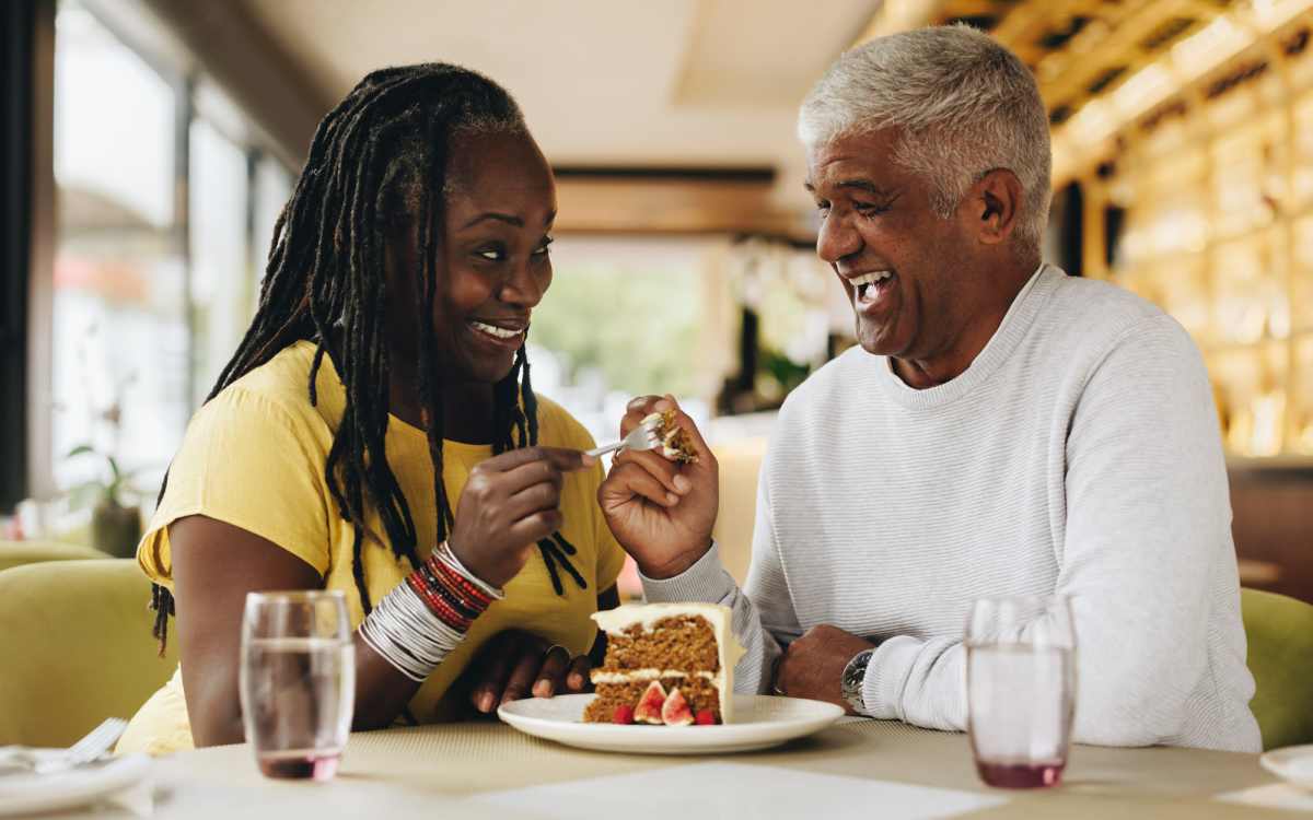 Senior couple having meals at their favorite restaurant near Huntington Place in Trumbull, Connecticut