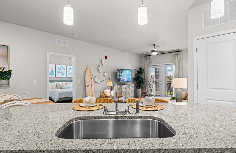 Apartment's primary bedroom at Mexico Beach Crossings in Mexico Beach, Florida