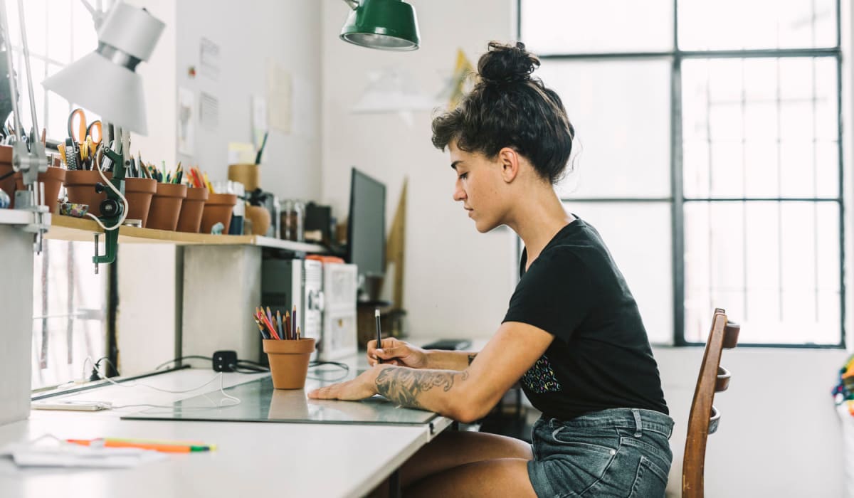 Student working on a project in her design class near Villa Vicente in Los Angeles, California