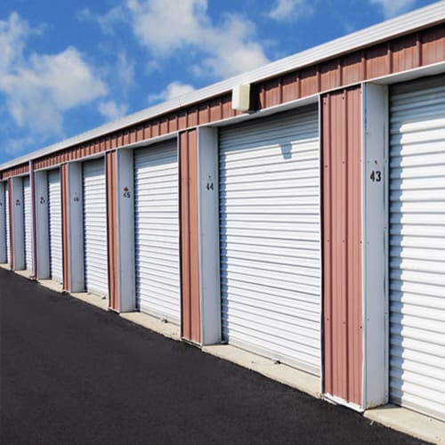 Outdoor storage units at Red Dot Storage in New Lenox, Illinois