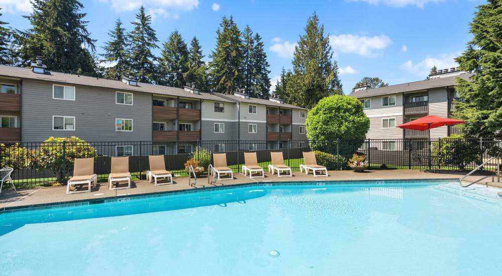 View of the swimming pool at Cascadia at Fairwood Landing in Renton, Washington