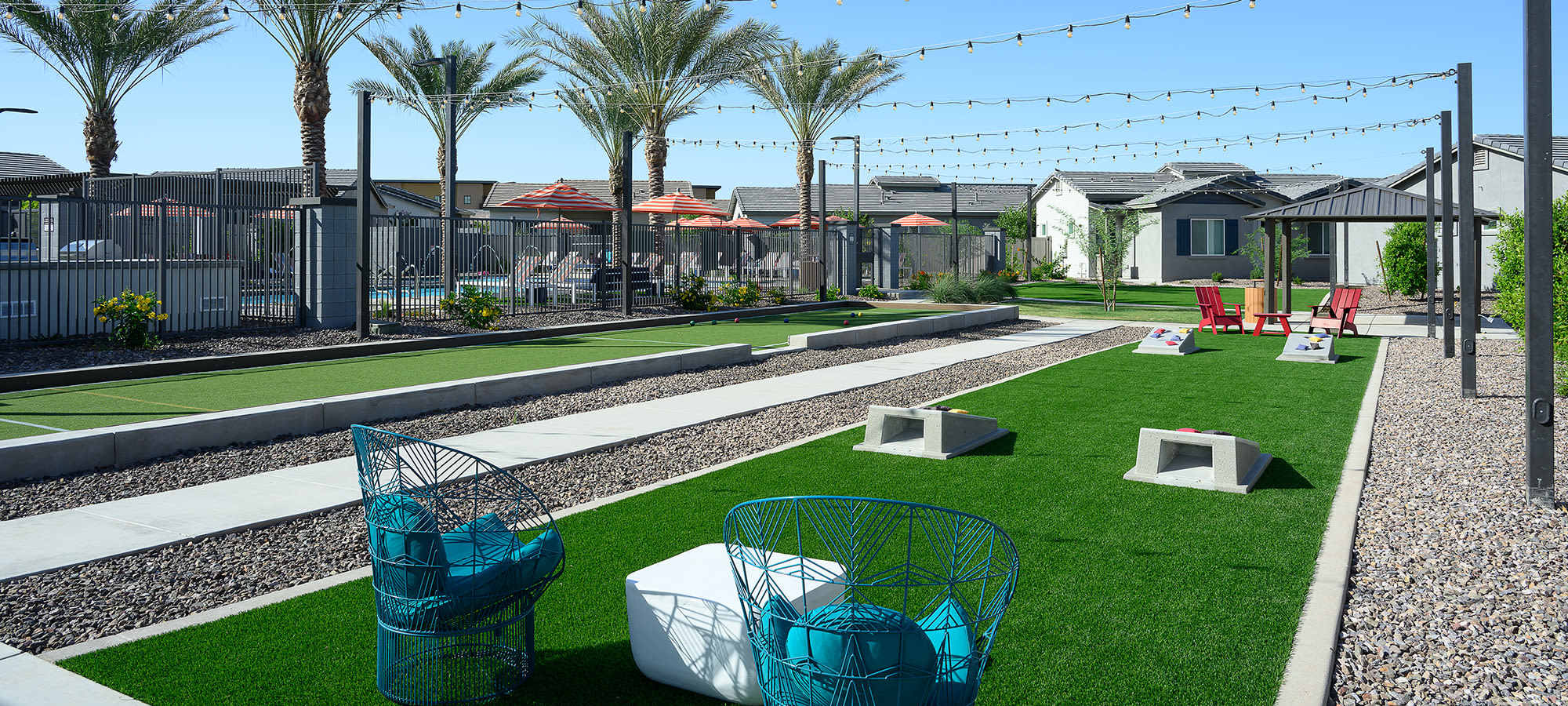 Outdoor Bocce Court and Cornhole at FirstStreet Ballpark Village in Goodyear, Arizona