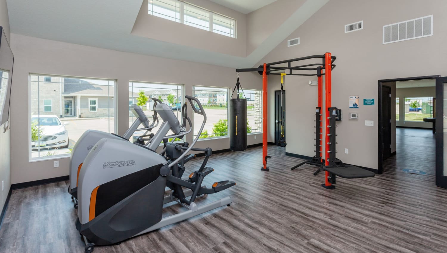 Residents working out in Autumn Ridge's fitness center in Waukee, Iowa