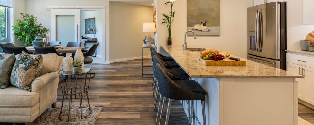 Upscale senior apartment with hardwood floors at The Springs at The Waterfront in Vancouver, Washington