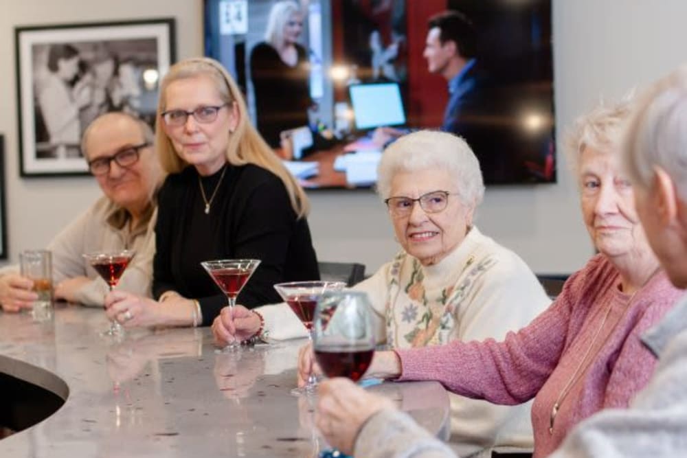 Residents enjoying a beverage together at the pub at Crescent Fields at Huntingdon Valley in Huntingdon Valley, Pennsylvania
