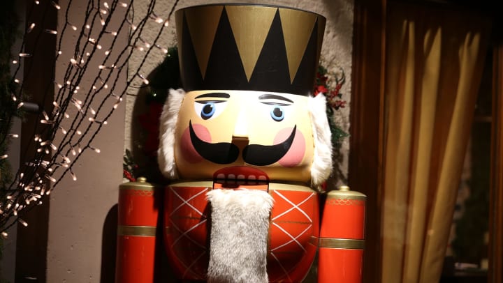 Large nutcracker in a decorated room