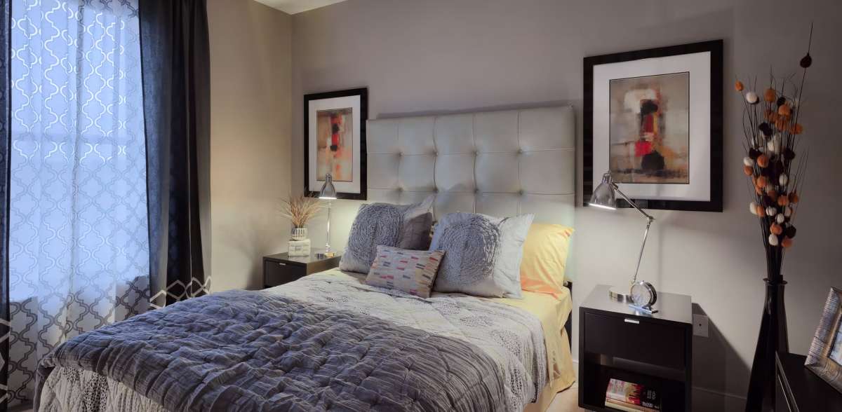 Model bedroom at Attain at Towne Place, Chesapeake, Virginia