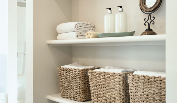 A pantry with house supplies at Anthology of Charlottesville in Charlottesville, Virginia
