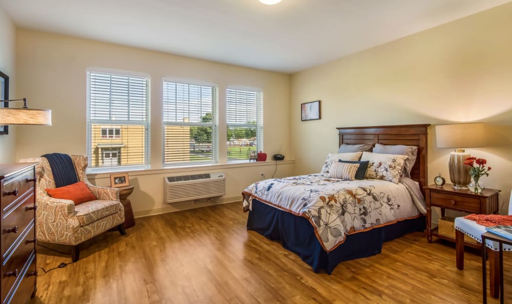 A resident bedroom at Grace Point Place in Oak Lawn, Illinois. 