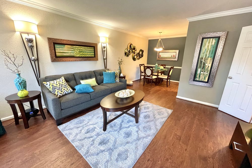 Spacious living room at The Abbey at Conroe in Conroe, Texas