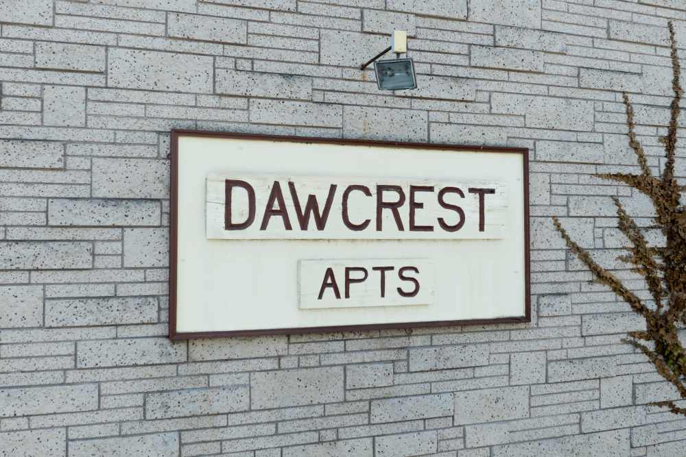 Sign board at Dawcrest Apartments in Olympia, Washington