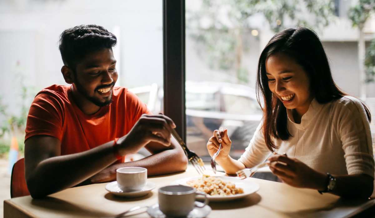 Residents having delicious food in a restaurant near Highcrest in San Marcos, Texas