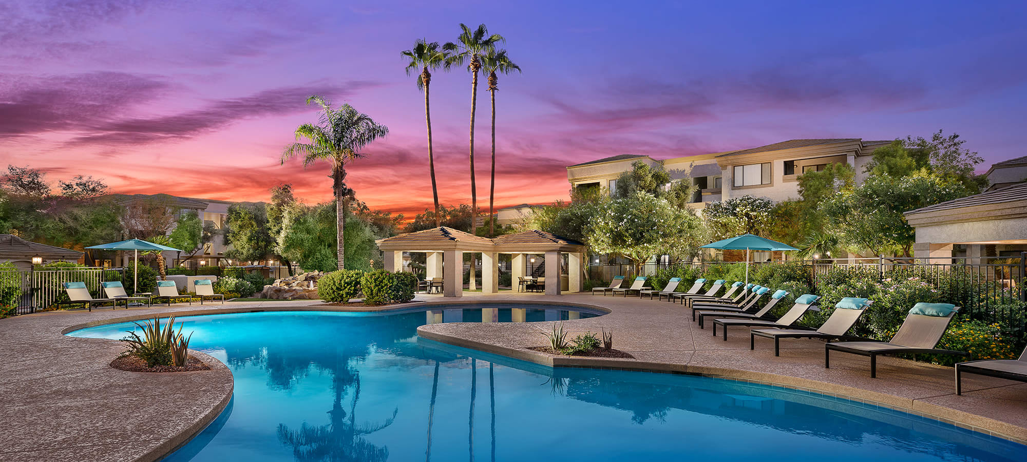 Resort-inspired pool at Waterside at Ocotillo in Chandler, Arizona