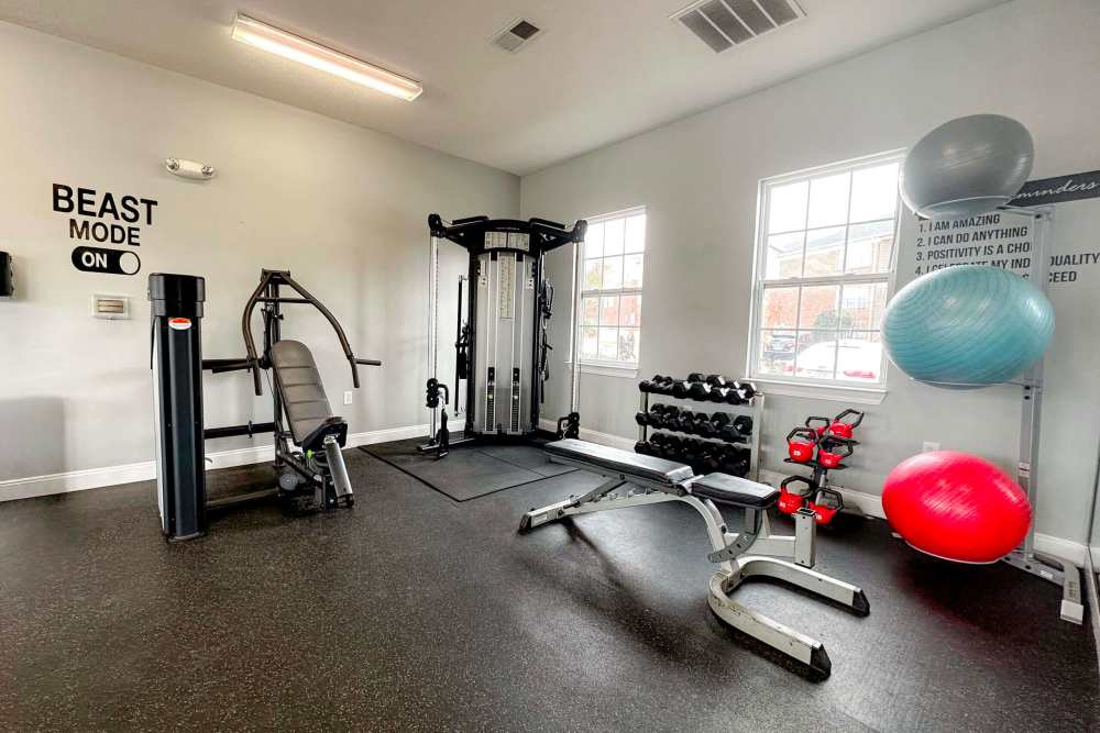 Well-equipped fitness center with strength-training equipment at Reserve at Regents Center in Lexington. NC
