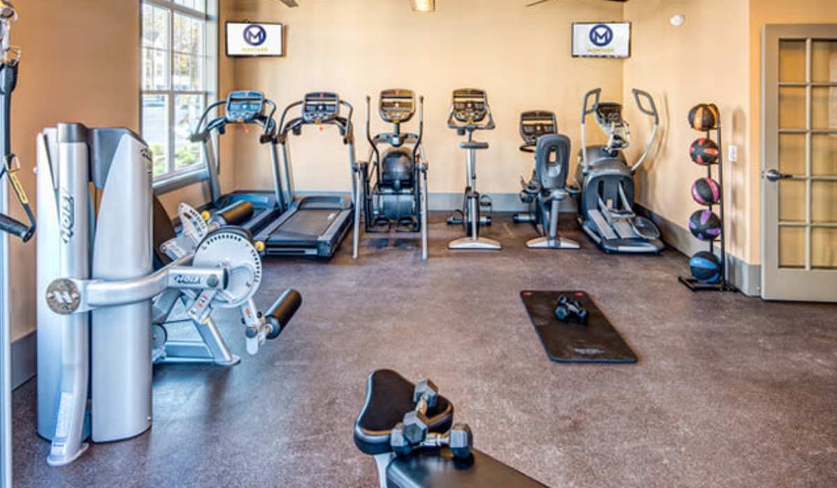 Fitness center with cardio equipment at Montage | Rocky Hill in Rocky Hill, Connecticut