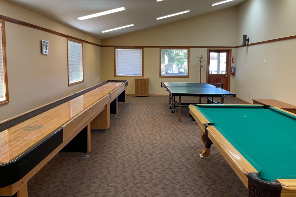 Billiard tables in the clubhouse at Littlebrook in Roseburg, Oregon