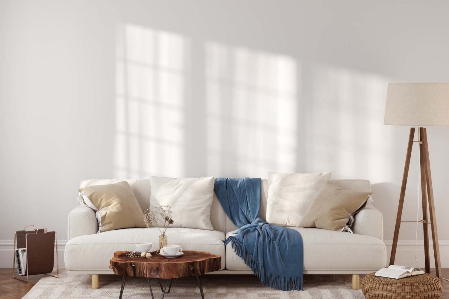 Spacious living room with a big couch and a lamp at Indian Terrace Villas in Auburn, Indiana