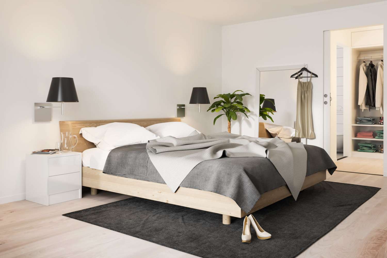 Spacious bedroom with a bed and lamp at Eastwood in Midlothian, Texas