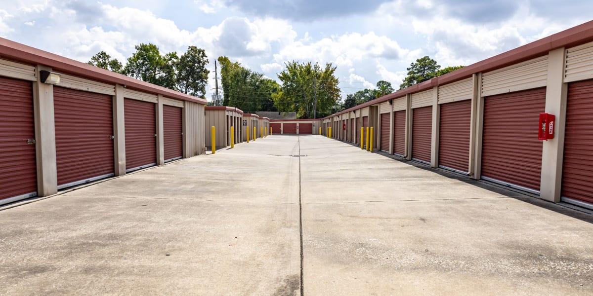 Outdoor, drive-up storage units at Avid Storage in Humble, Texas
