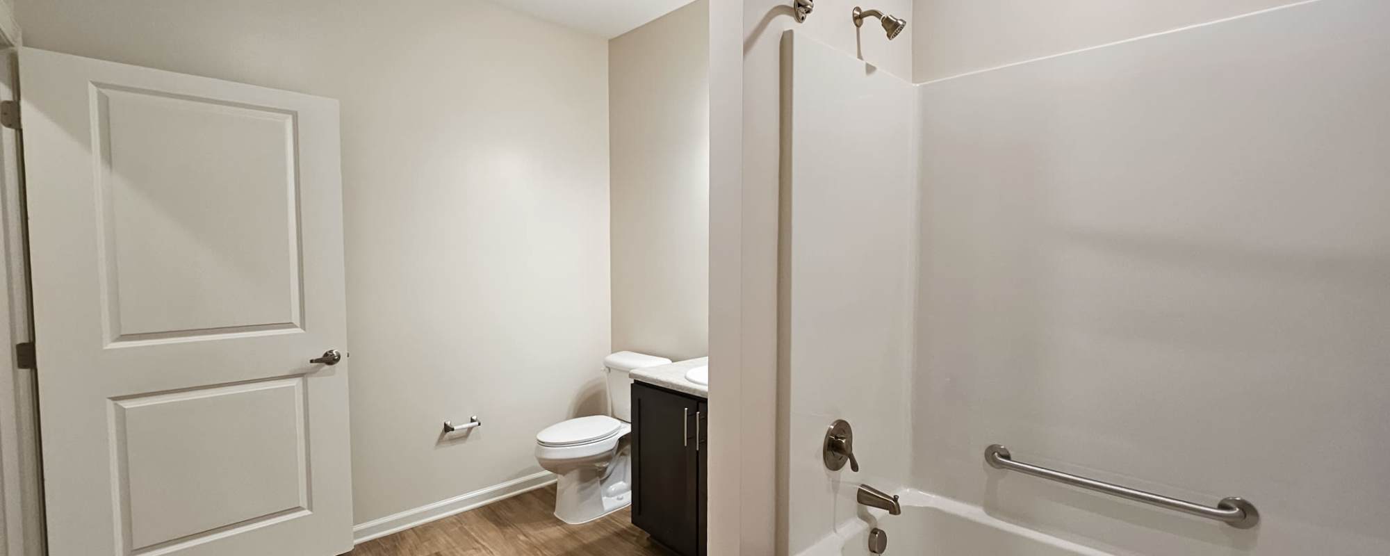 Brushed nickel fixtures in bathroom and throughout apartment at Aston Pointe in Anderson, South Carolina