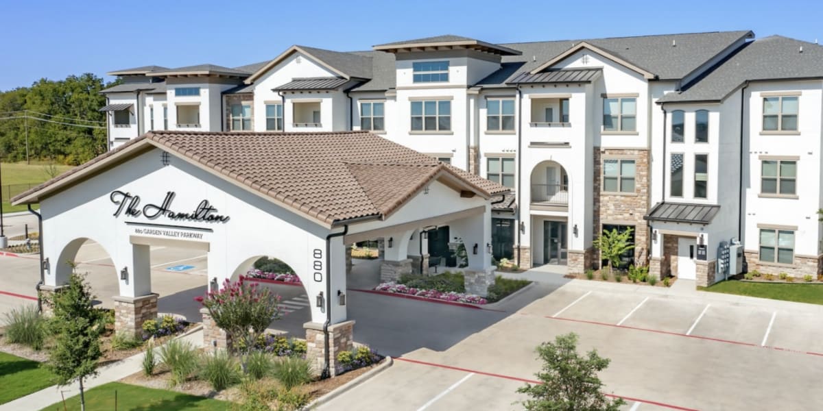 Apartment exterior at The Hamilton at Garden Valley in Waxahachie, Texas     
