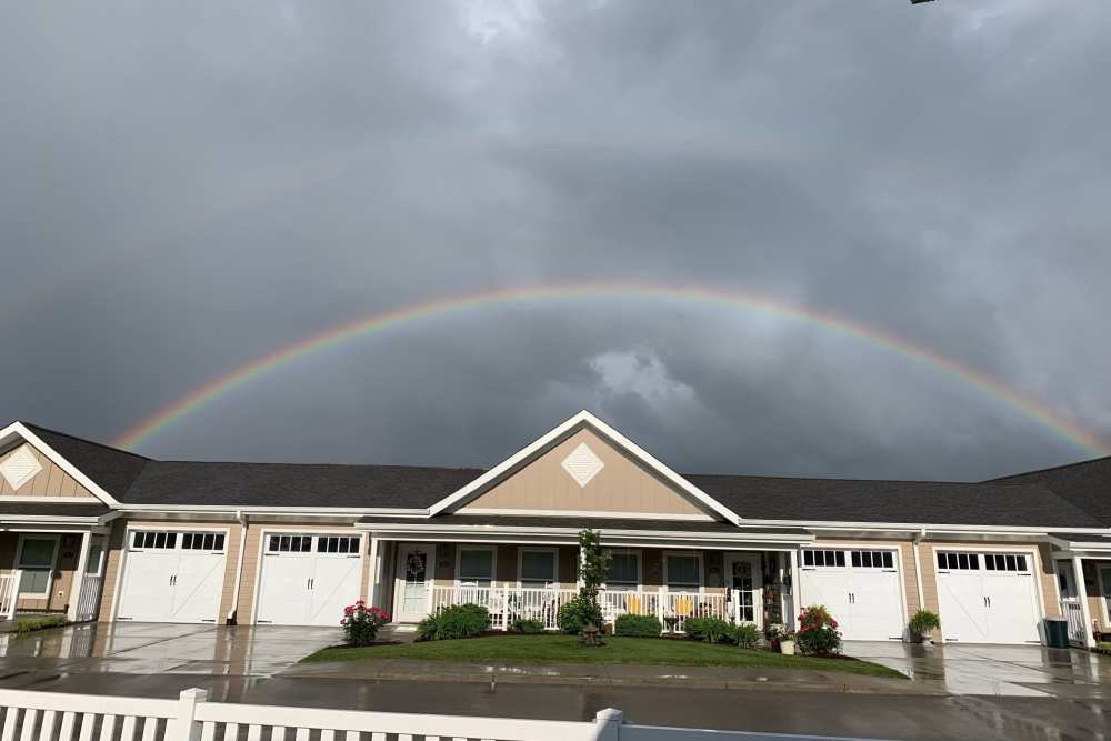 Rainbow over a townhome at Legacy Living Defiance in Defiance, Ohio